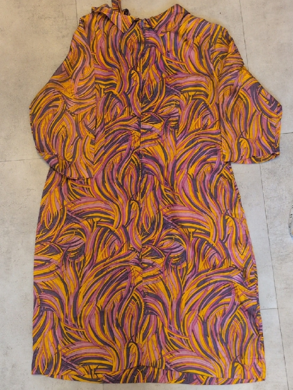 Beeline Brand Vintage 60's Swirl Print Midi Dress in Pink, Yellow, Purple - Picture 9 of 10